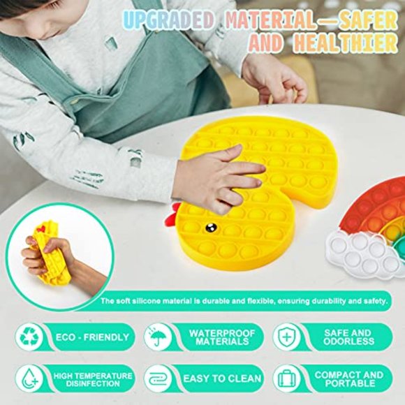 Jasilon 2 Pcs. Push Bubble Pop Fidget Sensory Toy Silicone Stress Reliever - Picture 2 of 2